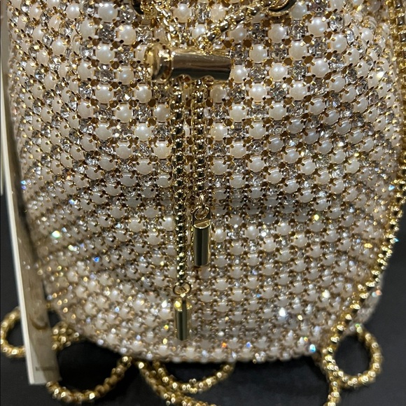 Madison West | Gold Rhinestone & Pearls Mini Tote w/Crossbody Strap - Picture 6 of 13